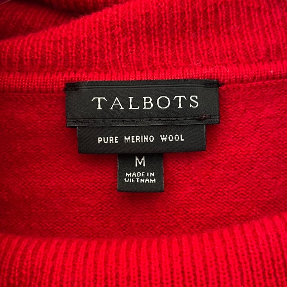 Talbots Sz M Red Pure Merino Wool Cowl Neck‎ Sweater Pullover Stretch - Picture 3 of 9